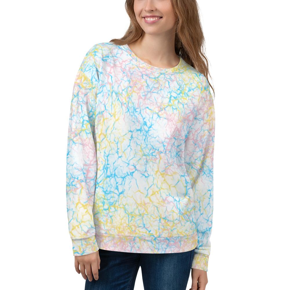 Cute Smiling Model wearing a Candy Printed Sweatshirt for SPORT 