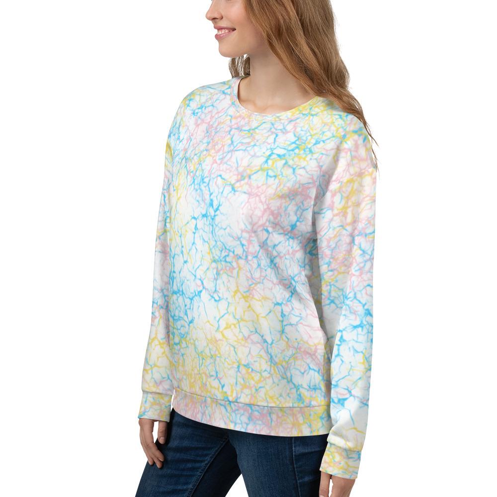 Cute Smiling Model wearing a Candy Printed Sweatshirt for SPORT Right Side Pose MOKT